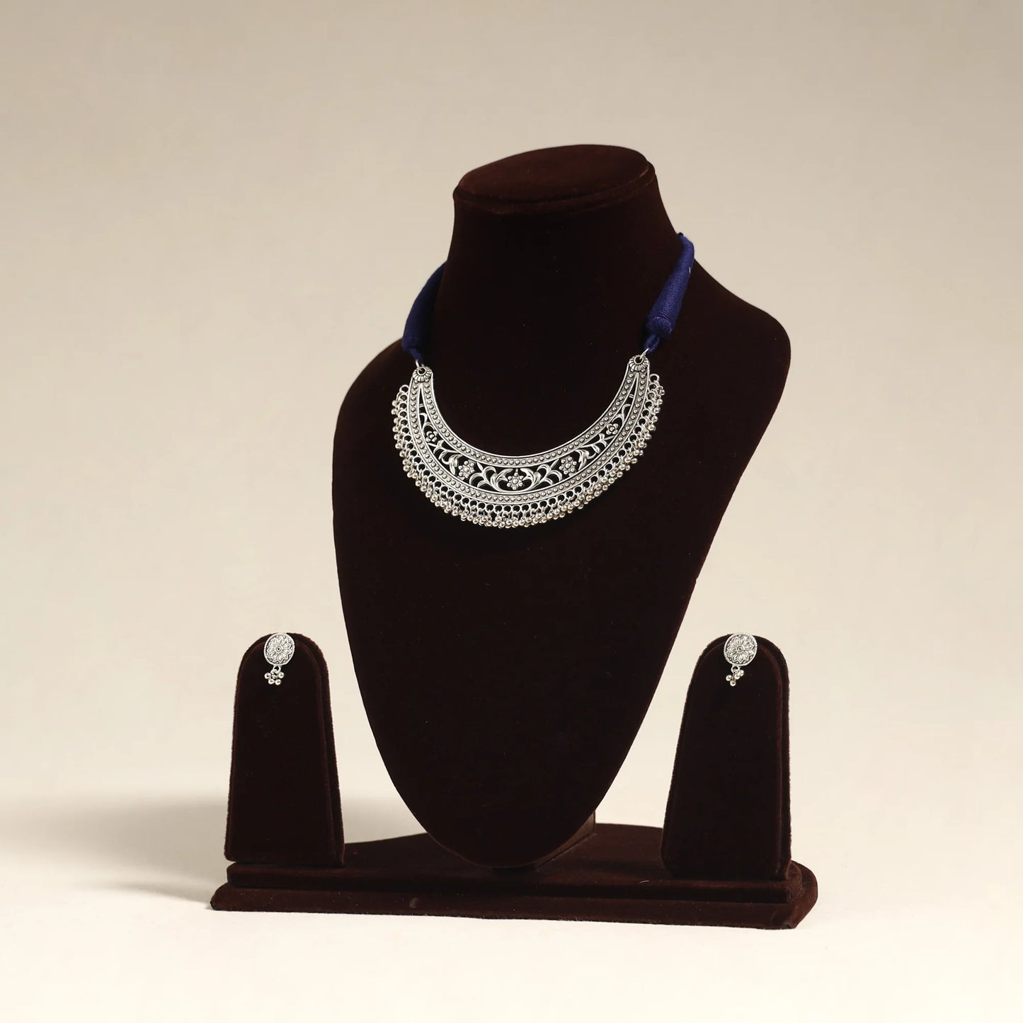 Handcrafted White German Silver Necklace Set - Navratri Special