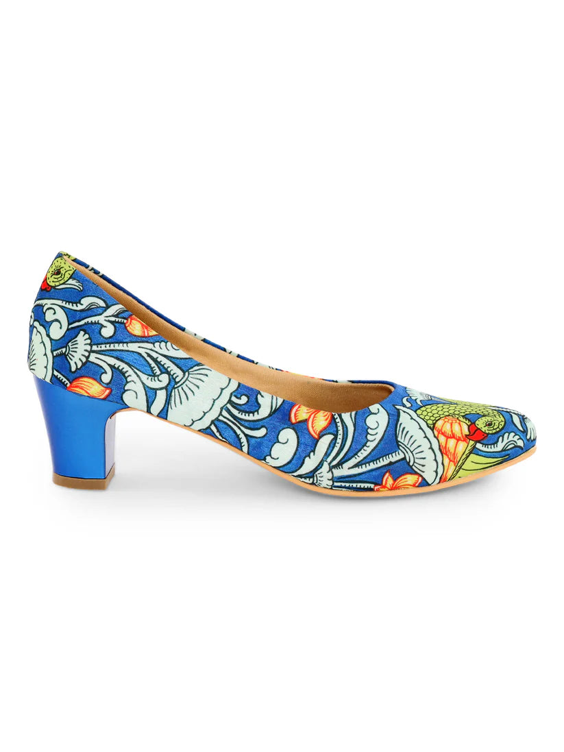 Kanvas: Pattachitra Blue Pattern Block Heels – A Fusion of Art & Elegance