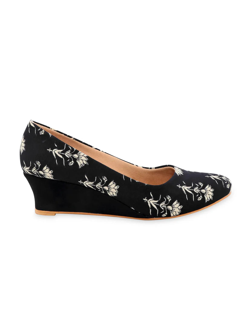 Black Block Print Wedges by Kanvas – Where Tradition Meets Elegance