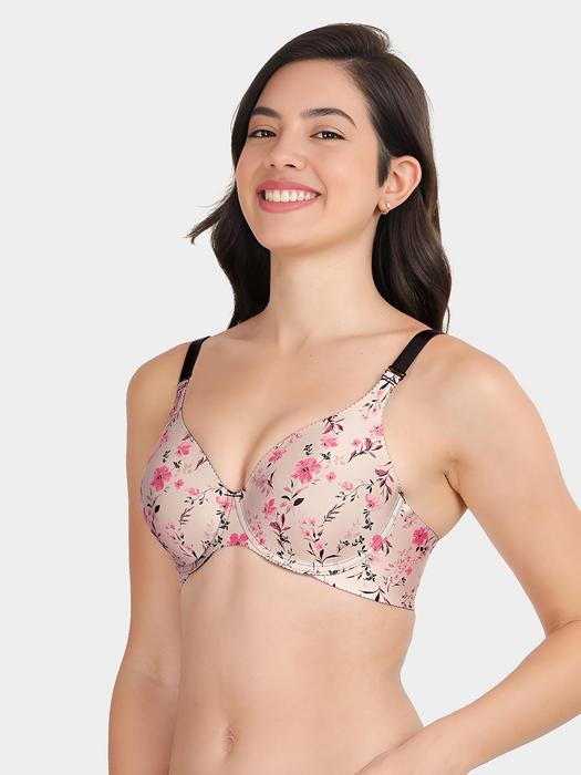 Shyaway HANA Ivory Pink Floral Broad-Winged Seamless T-Shirt Bra