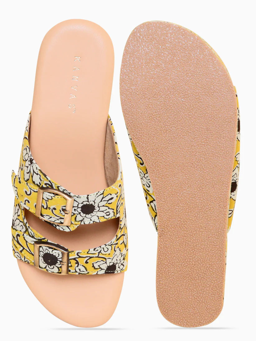 Kanvas Yellow Extra Soft Kalam Art Sliders – Comfort Meets Artistry