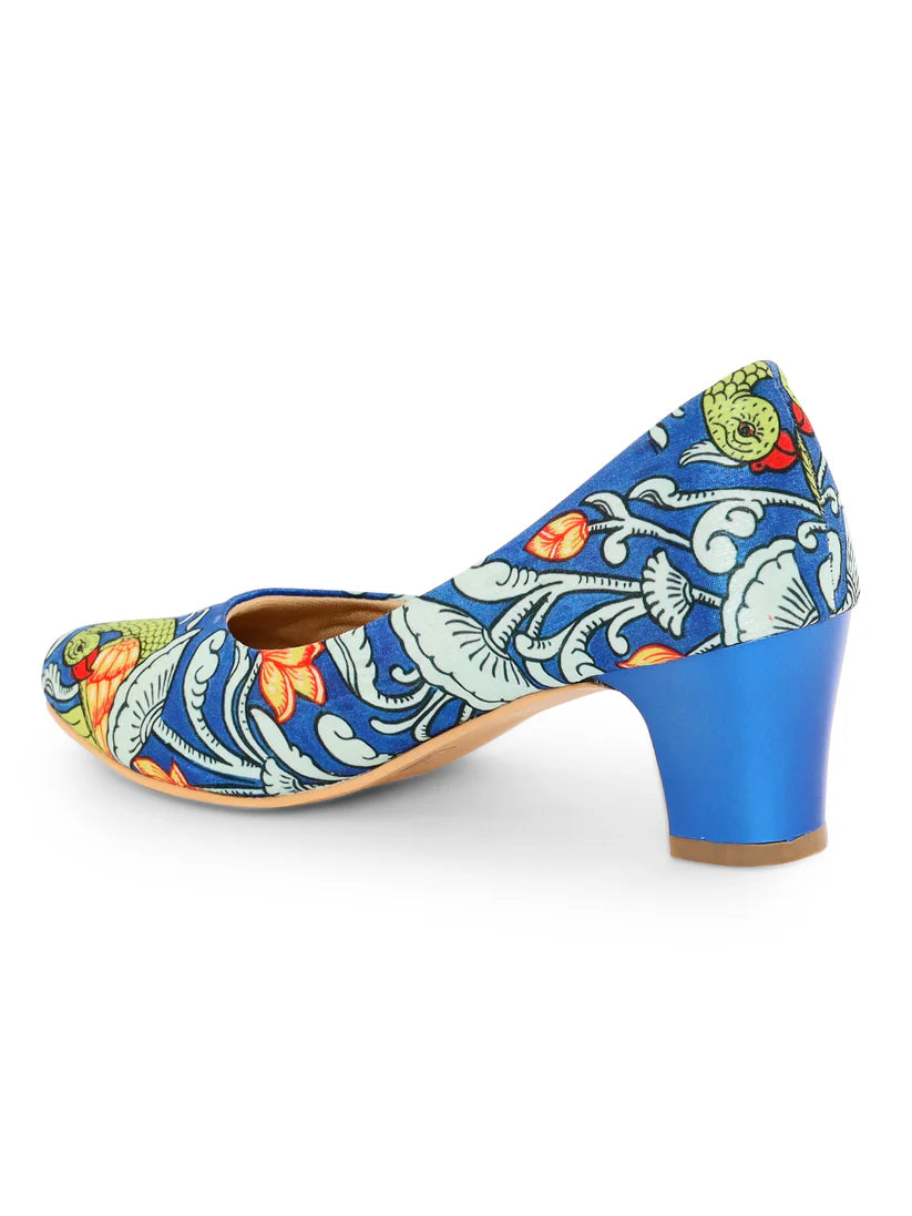 Kanvas: Pattachitra Blue Pattern Block Heels – A Fusion of Art & Elegance