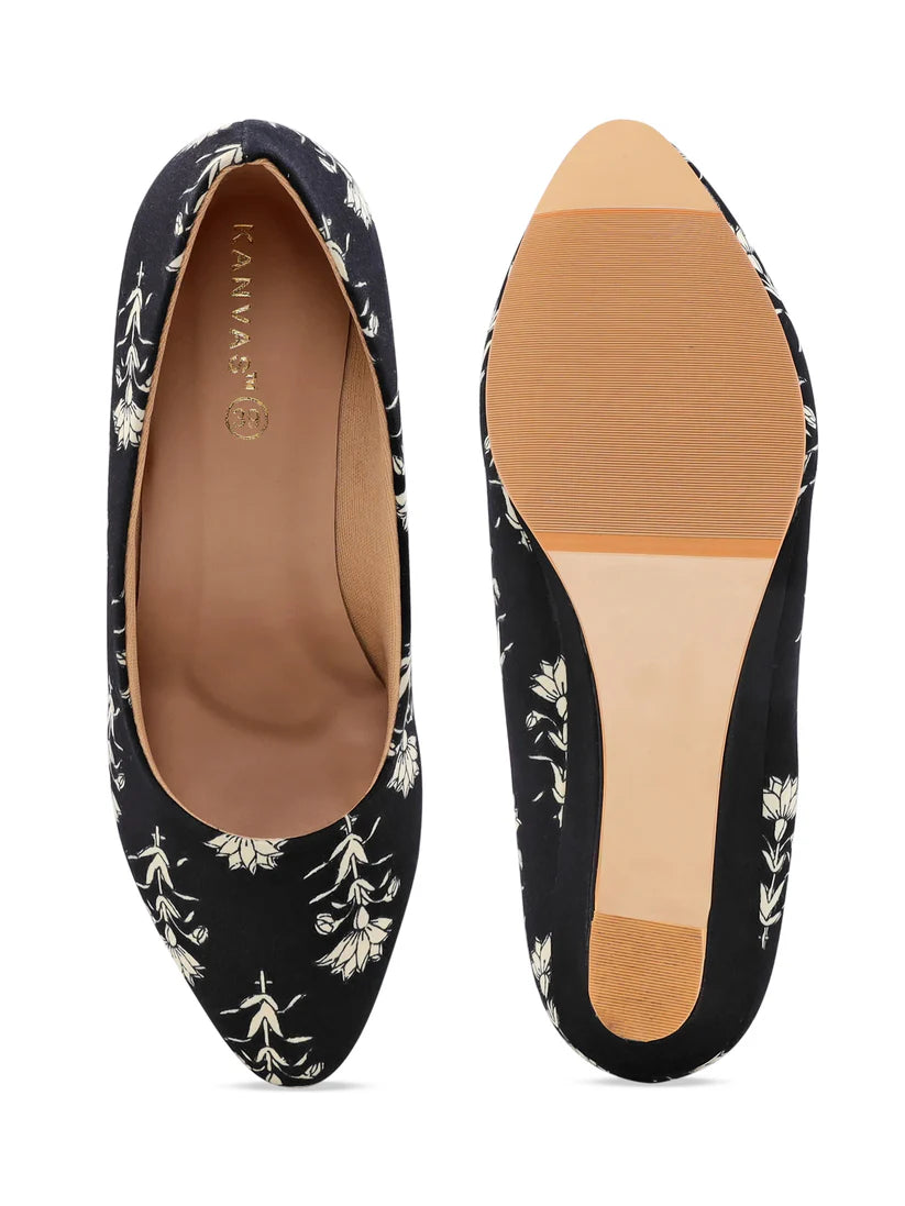 Black Block Print Wedges by Kanvas – Where Tradition Meets Elegance