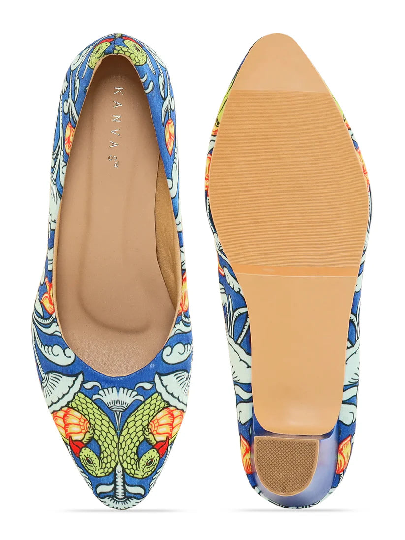 Kanvas: Pattachitra Blue Pattern Block Heels – A Fusion of Art & Elegance