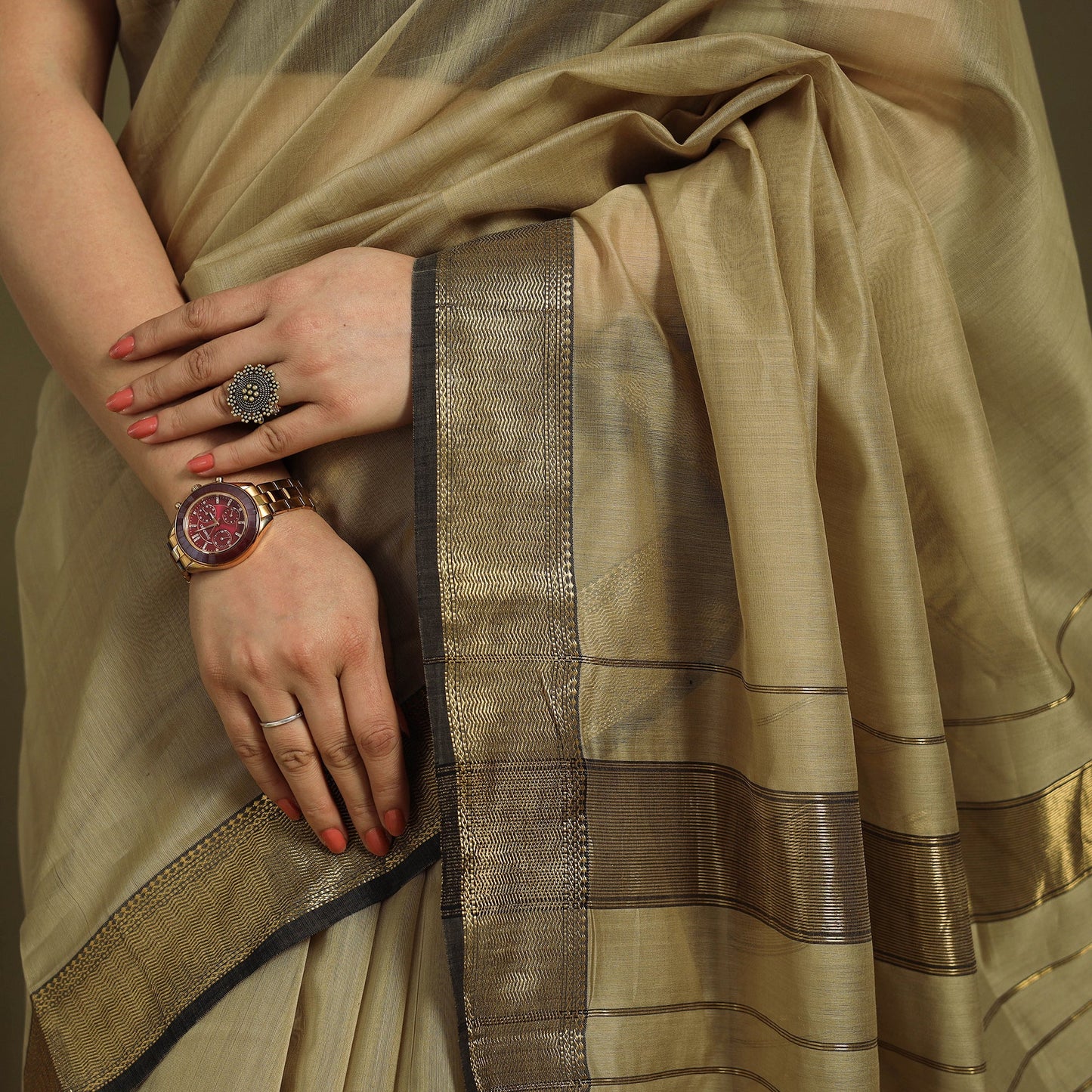 Traditional Green Handloom Zari Work Maheshwari Silk Saree