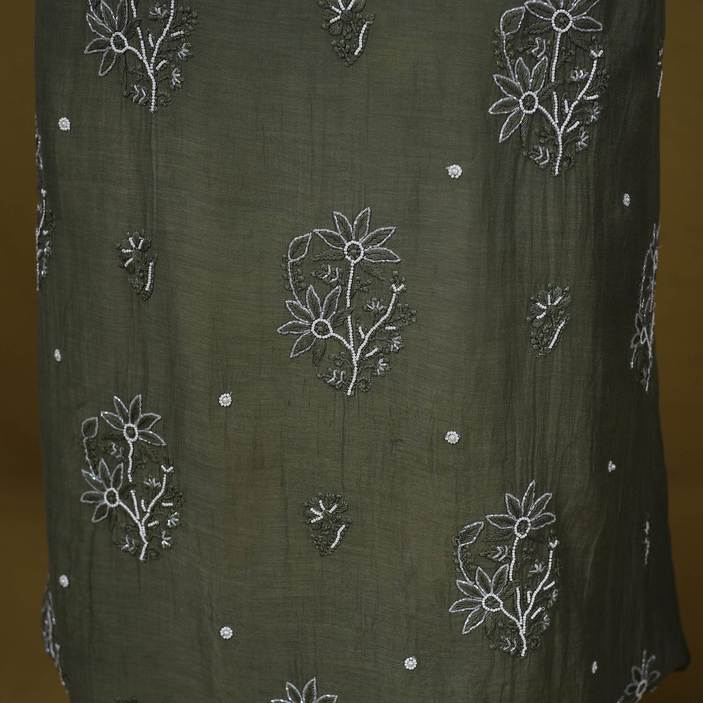 Green Chikankari Dress Material Set (2-Piece) – Mul Cotton x Chanderi Silk