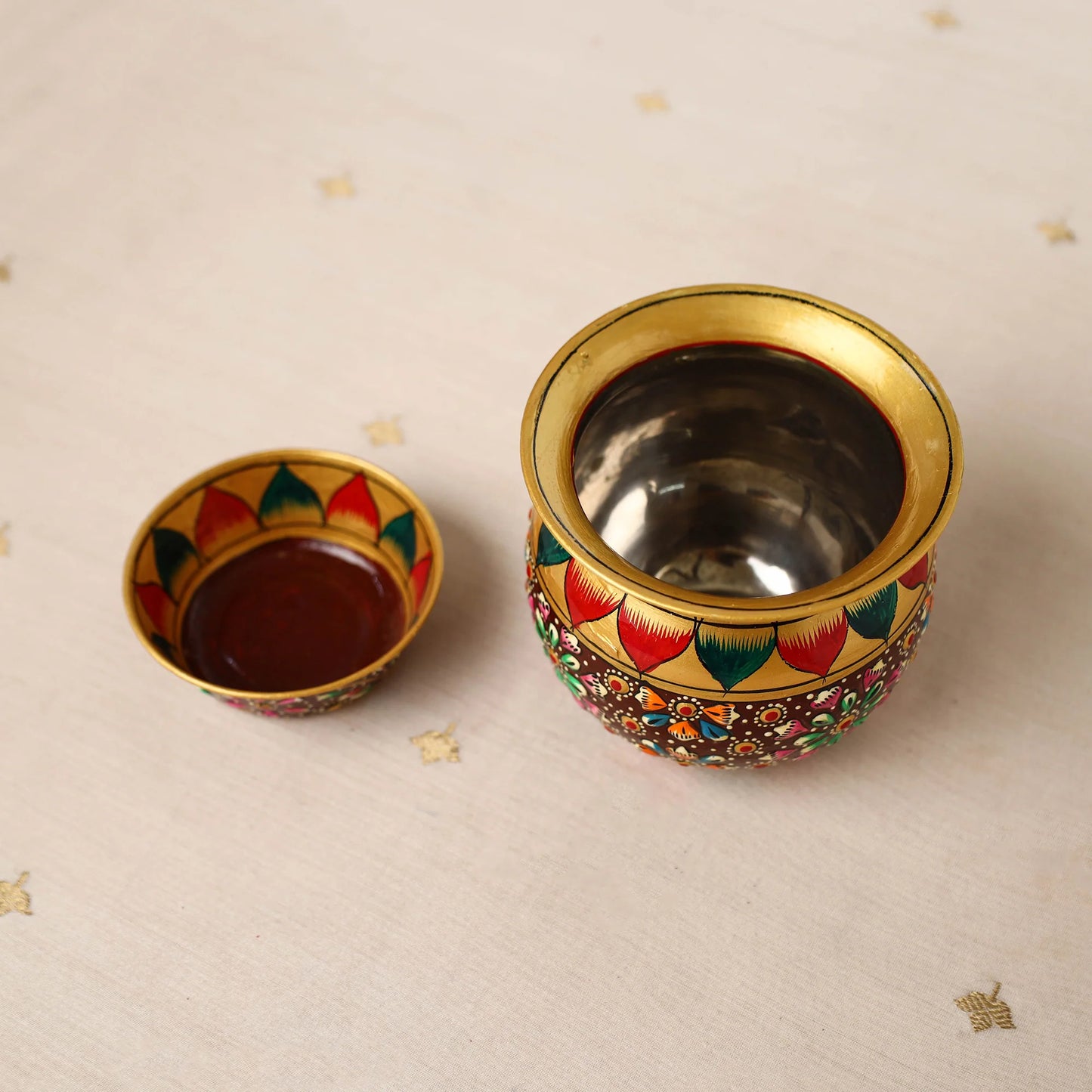 Handpainted Stainless Steel Pooja Thali, Kalash & Bowl