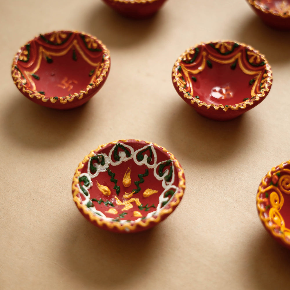 Festival Glow – Handpainted Clay Diya Set (10 pcs)