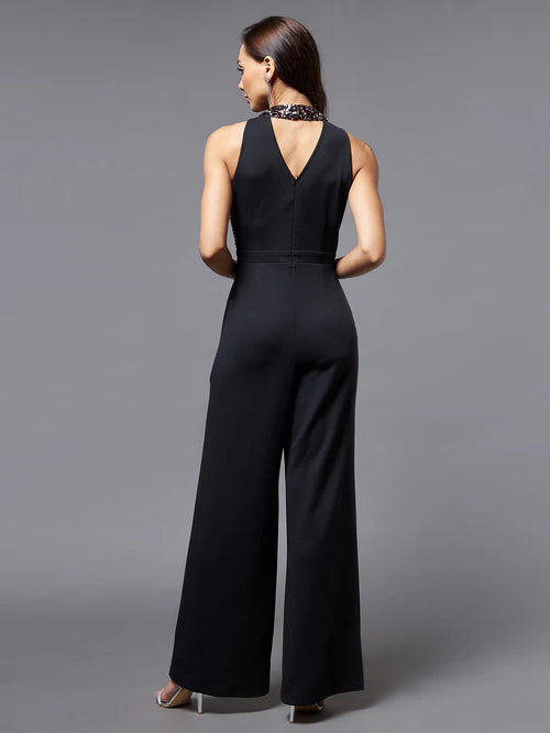 Black & Lavender Sequined Party Jumpsuit
