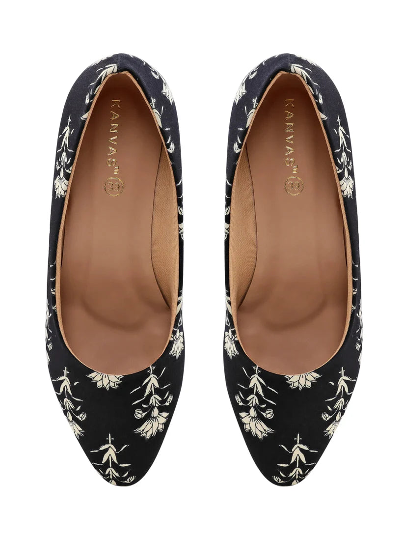 Black Block Print Wedges by Kanvas – Where Tradition Meets Elegance