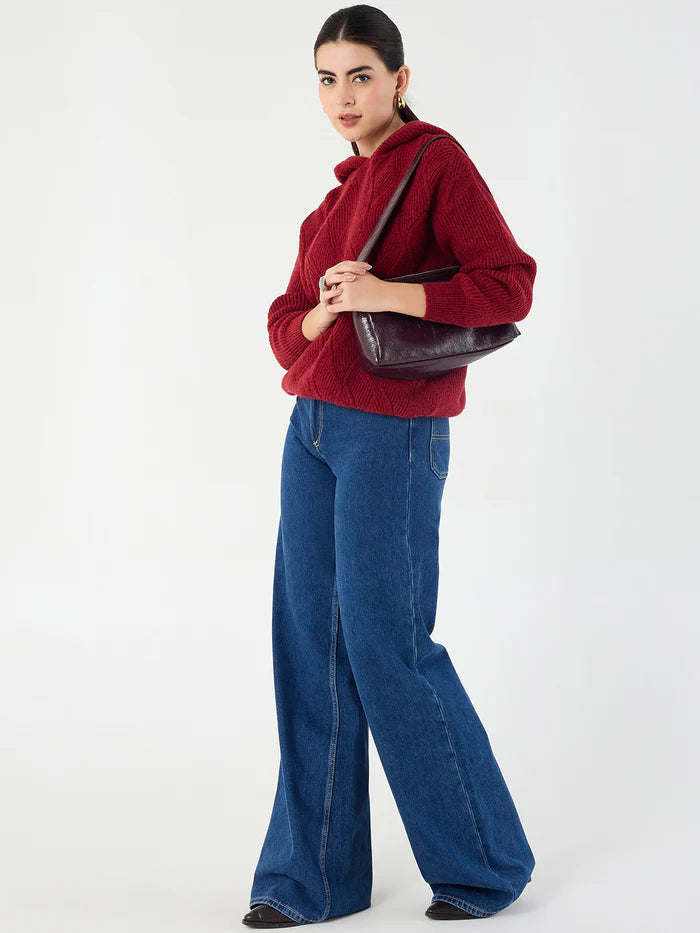 Femella Cranberry Pointelle Hooded Sweater