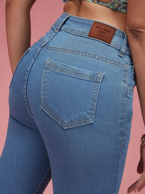 Women's Blue Skinny High Rise Cropped Denim Jeans