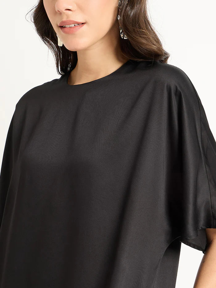 Full Black Satin Asymmetric Co-Ord Set
