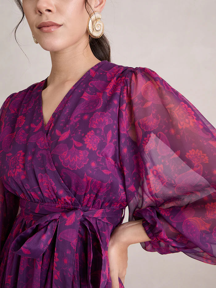 Femella Wine Paisley Print Wrap Maxi Dress