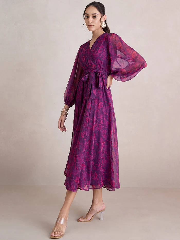 Femella Wine Paisley Print Wrap Maxi Dress