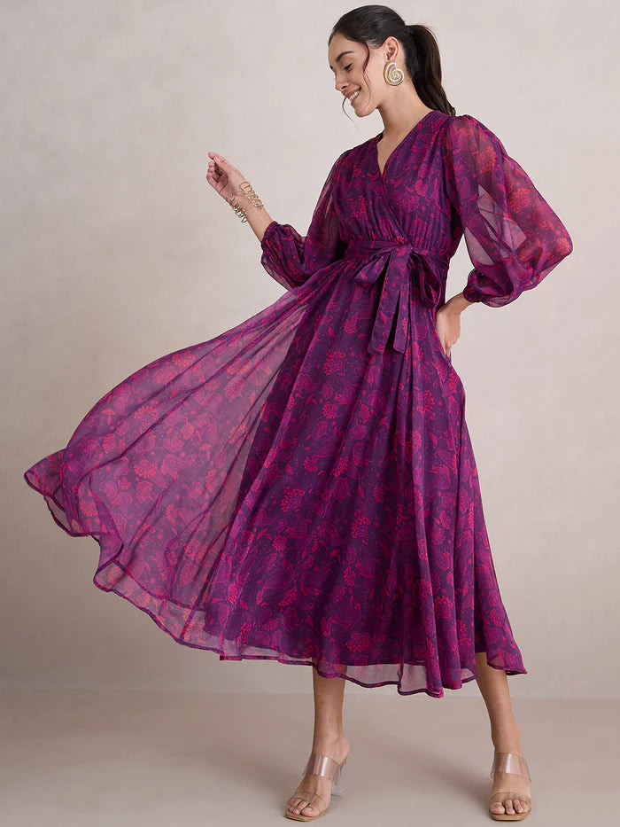 Femella Wine Paisley Print Wrap Maxi Dress