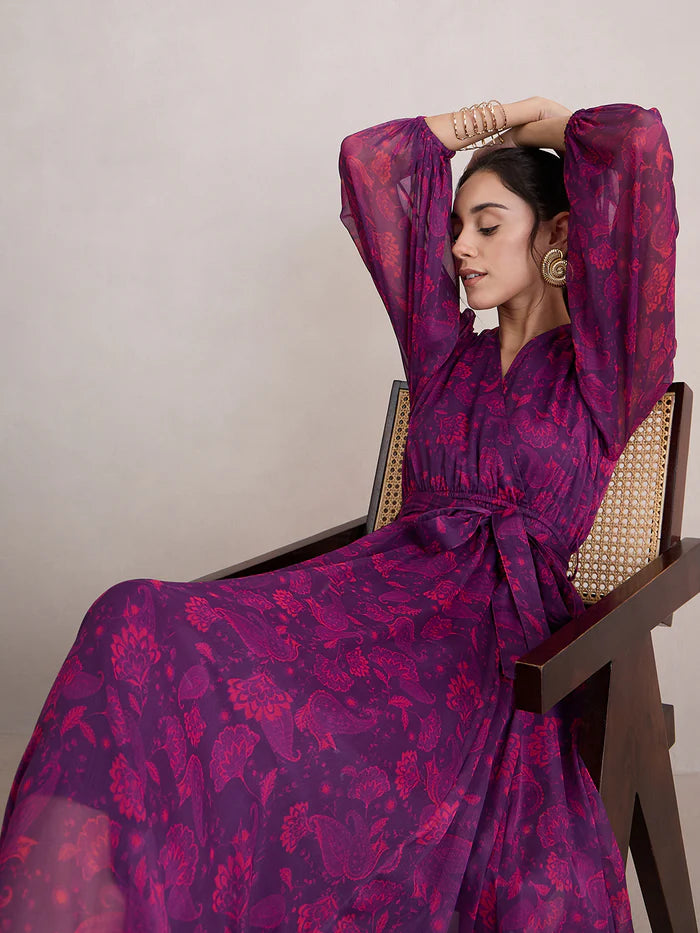 Femella Wine Paisley Print Wrap Maxi Dress