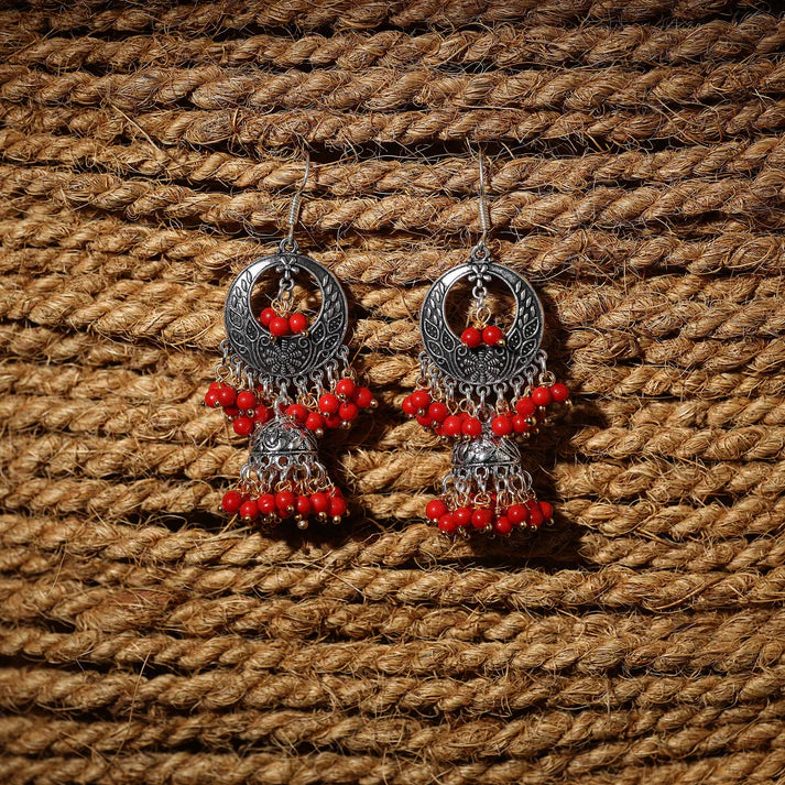 Plumvera Handcrafted Oxidised German Silver Beaded Earrings