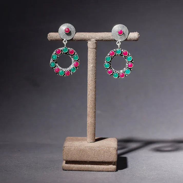 Plumvera Handcrafted Antique Finish German Silver Stone Earrings