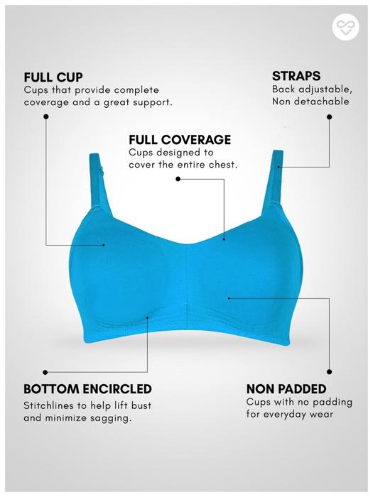 Shyaway aqua blue everyday bra full coverage non padded full cup with adjustable straps and supportive band