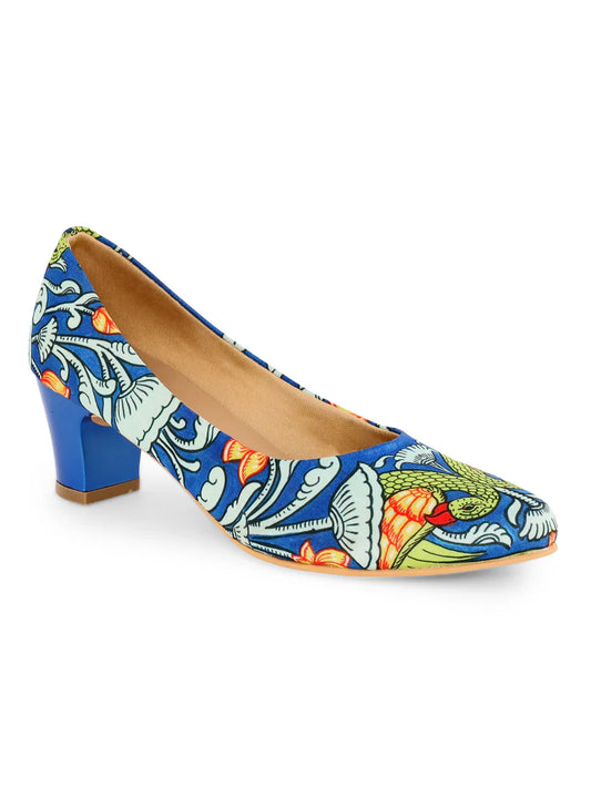 Kanvas: Pattachitra Blue Pattern Block Heels – A Fusion of Art & Elegance