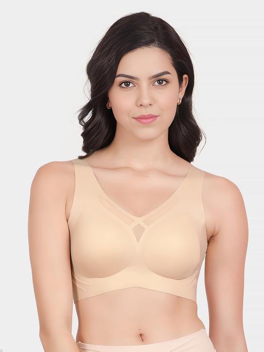 Shyle Pearled Ivory Mesh Neckline Seamless Bra – Effortless Comfort, Elegant Detail