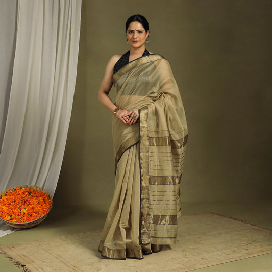 Traditional Green Handloom Zari Work Maheshwari Silk Saree