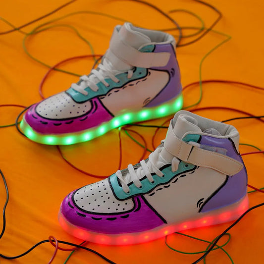 Light Me Up Sneakers - High Top (Color Block-Fuchsia)