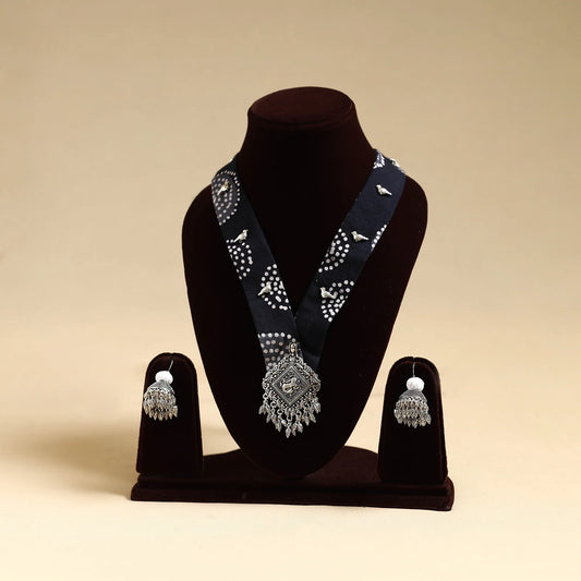 Handcrafted Fabric Necklace Set with German Silver Pendant.