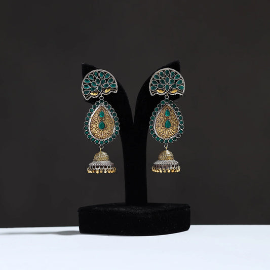 Multicolor Oxidised Dual Tone Stone GS Earrings
