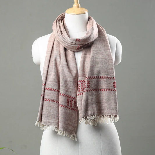Pink Traditional Handloom Eri Silk Stole from Assam