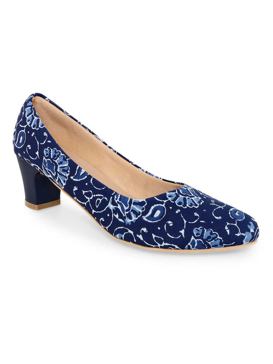 Kanvas Dual-Toned Blue Kalamkari Print Heels – A Perfect Blend of Tradition & Trend