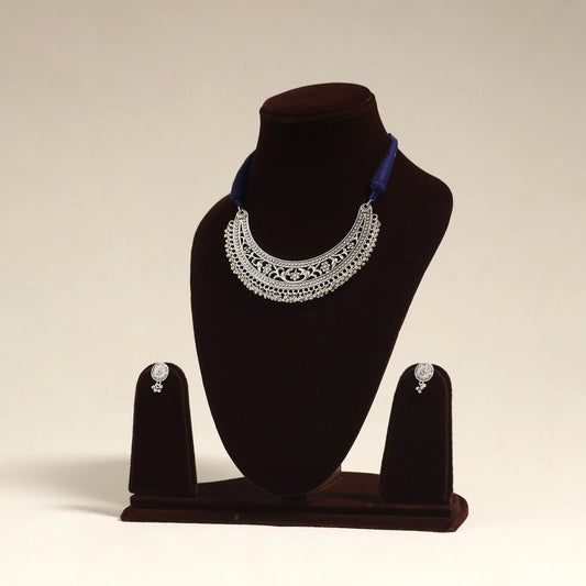 Handcrafted White German Silver Necklace Set - Navratri Special