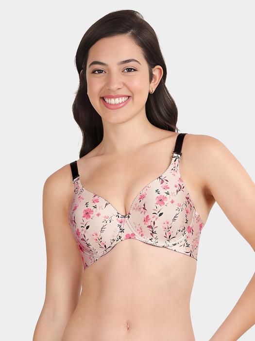 Shyaway HANA Ivory Pink Floral Broad-Winged Seamless T-Shirt Bra