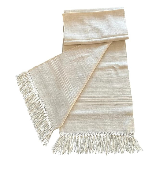 Handwoven Eri Silk White All Season Muffler – Soft, Sustainable & Striped Elegance For Women (Pre Order)