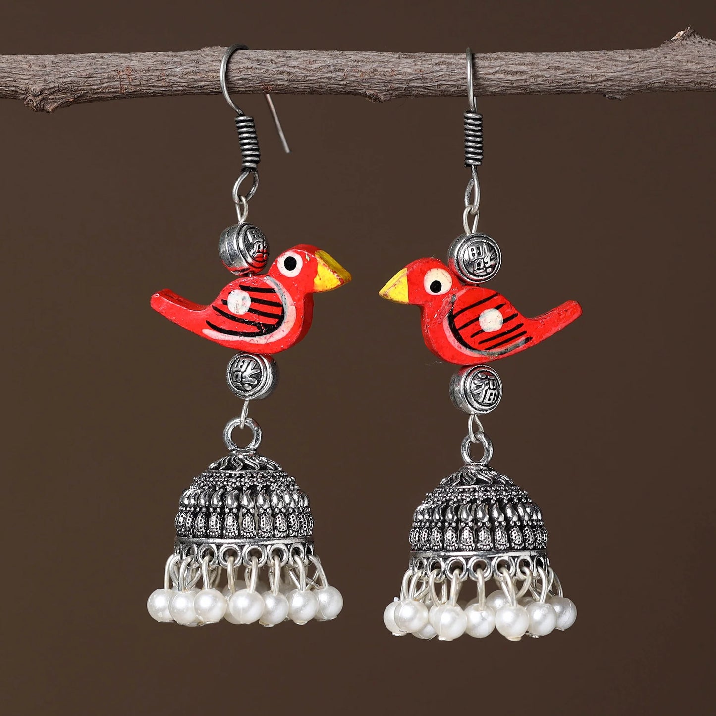 Grey Mahnoor Handcrafted GS Jhumki Beaded Earrings