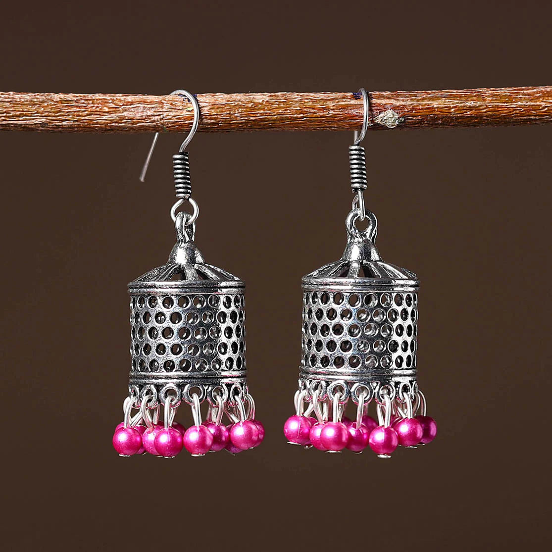 Grey Shyza Handcrafted GS Beaded Jhumki Earrings.