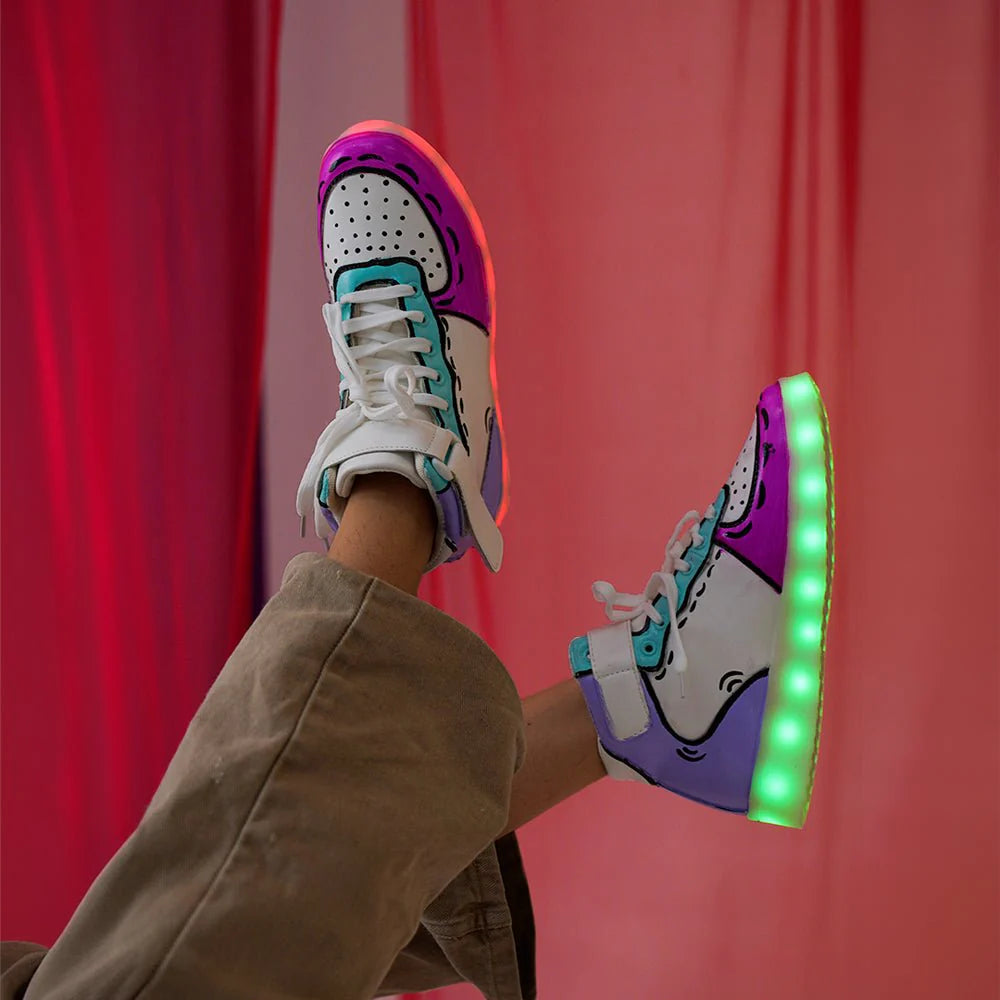 Light Me Up Sneakers - High Top (Color Block-Fuchsia)