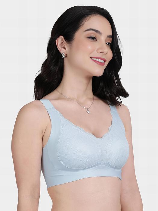 Shyle Pale Blue Scallop Neckline Padded Seamless Bra