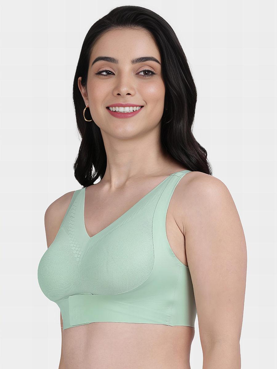 Shyle Gleam Green Front Hook Seamless Bra