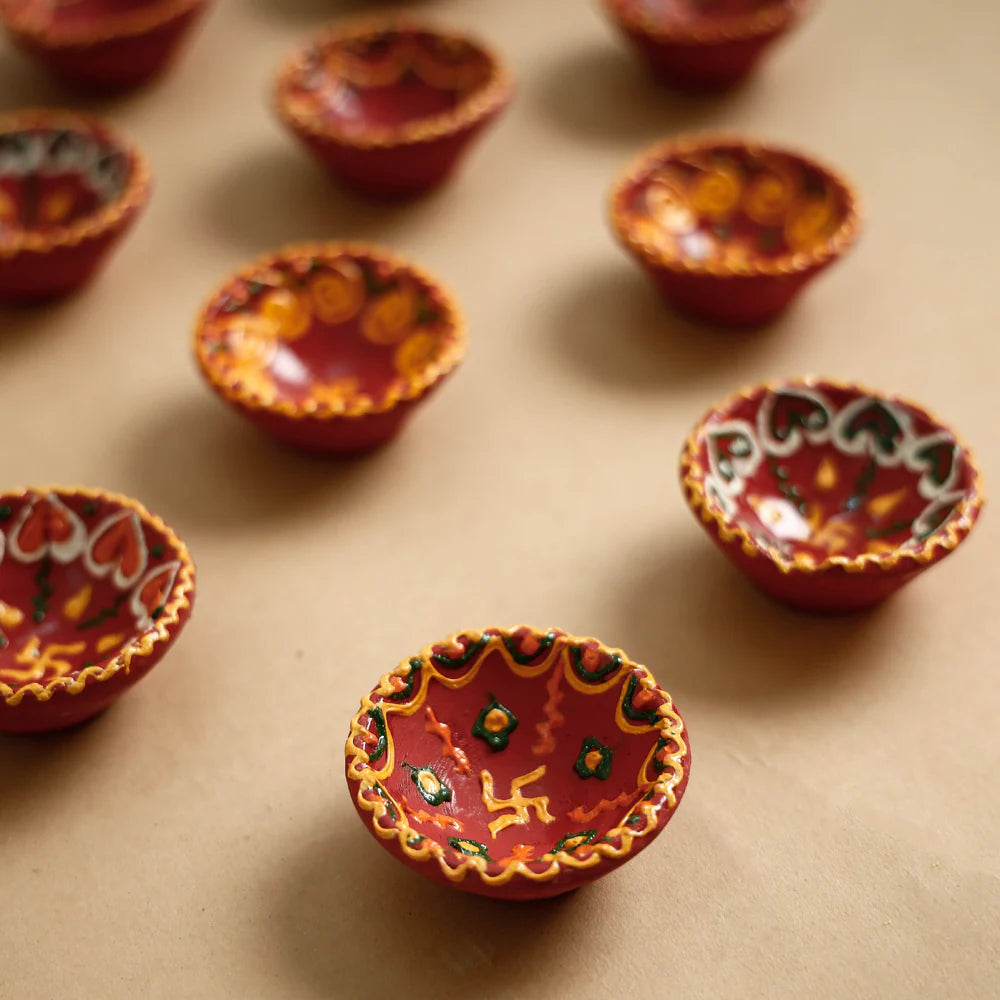 Festival Glow – Handpainted Clay Diya Set (10 pcs)