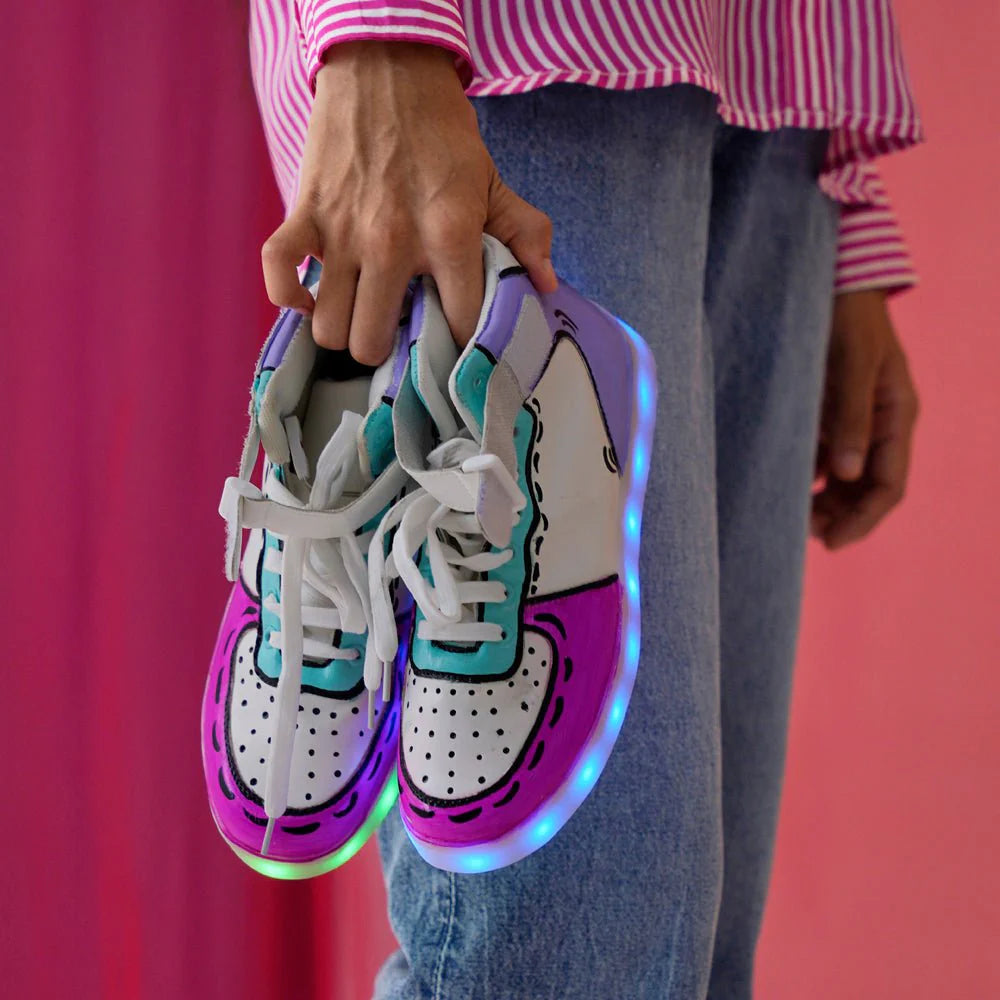 Light Me Up Sneakers - High Top (Color Block-Fuchsia)