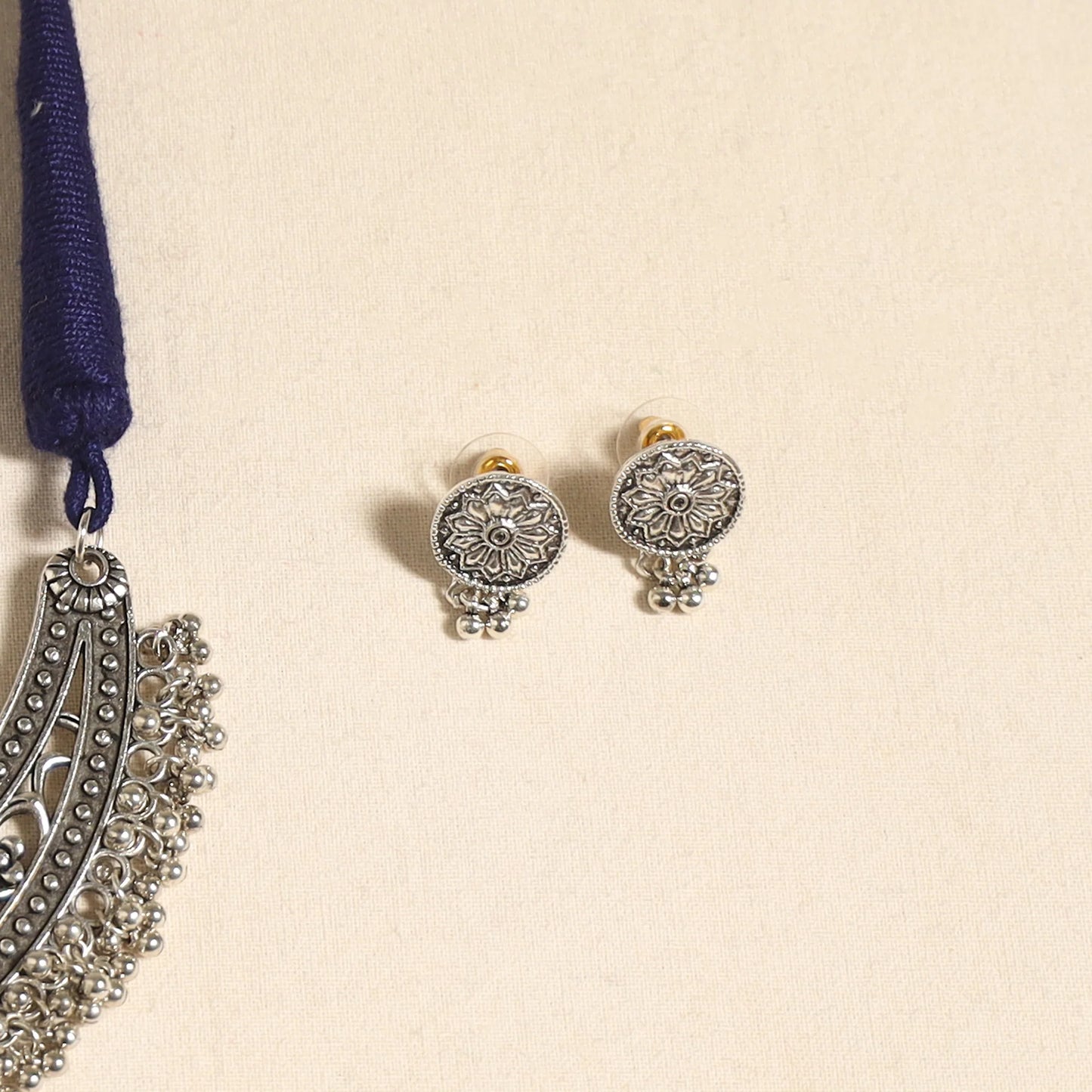 Handcrafted Black German Silver Shell-Work Necklace Set.  - Navratri Special