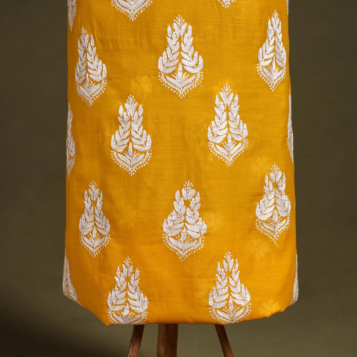 Orange Lucknowi Chikankari Kurta Fabric with Parsi Detailing