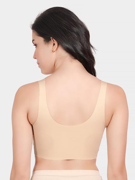 Shyle Pearled Ivory Mesh Neckline Seamless Bra – Effortless Comfort, Elegant Detail