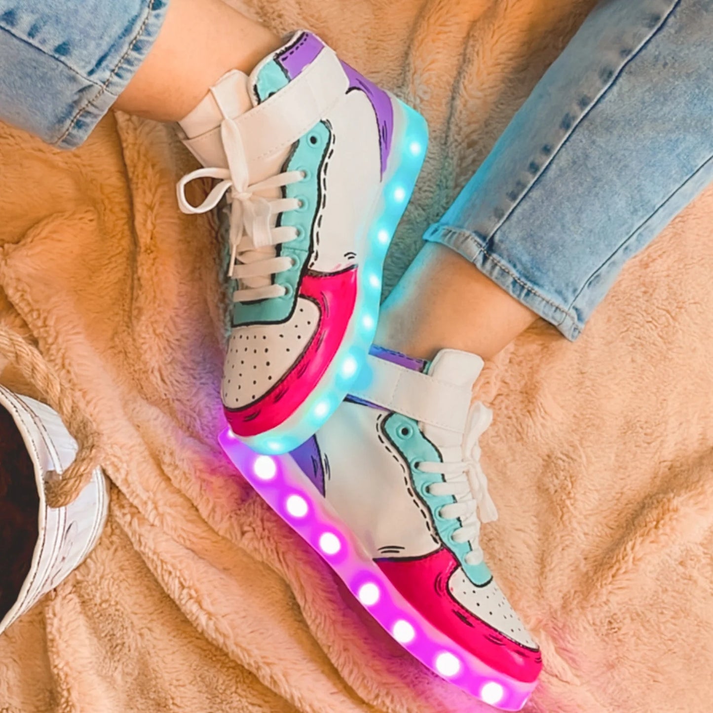 Light Me Up Sneakers - High Top (Color Block-Fuchsia)