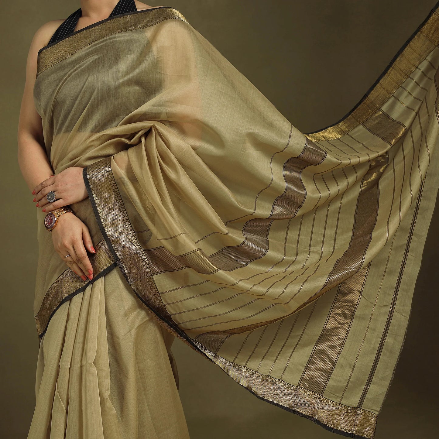 Traditional Green Handloom Zari Work Maheshwari Silk Saree