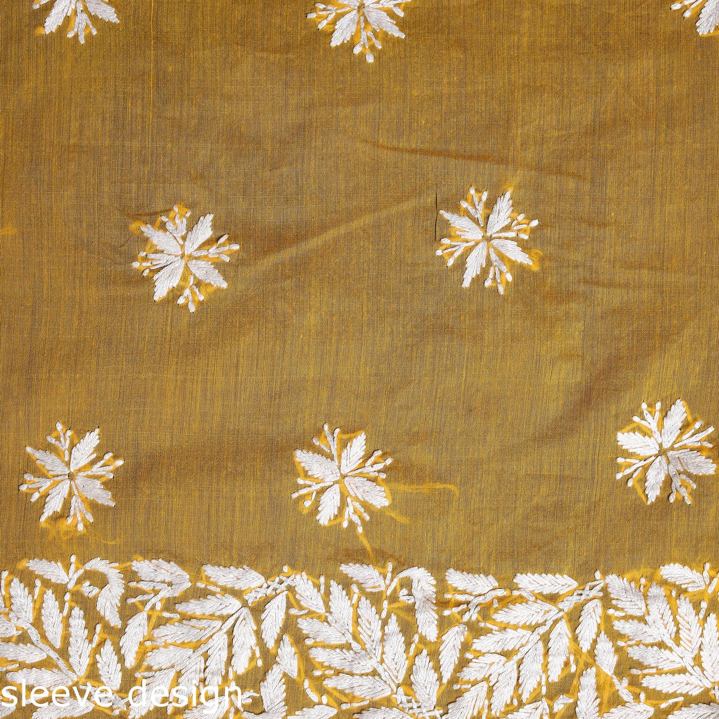 Orange Lucknowi Chikankari Kurta Fabric with Parsi Detailing