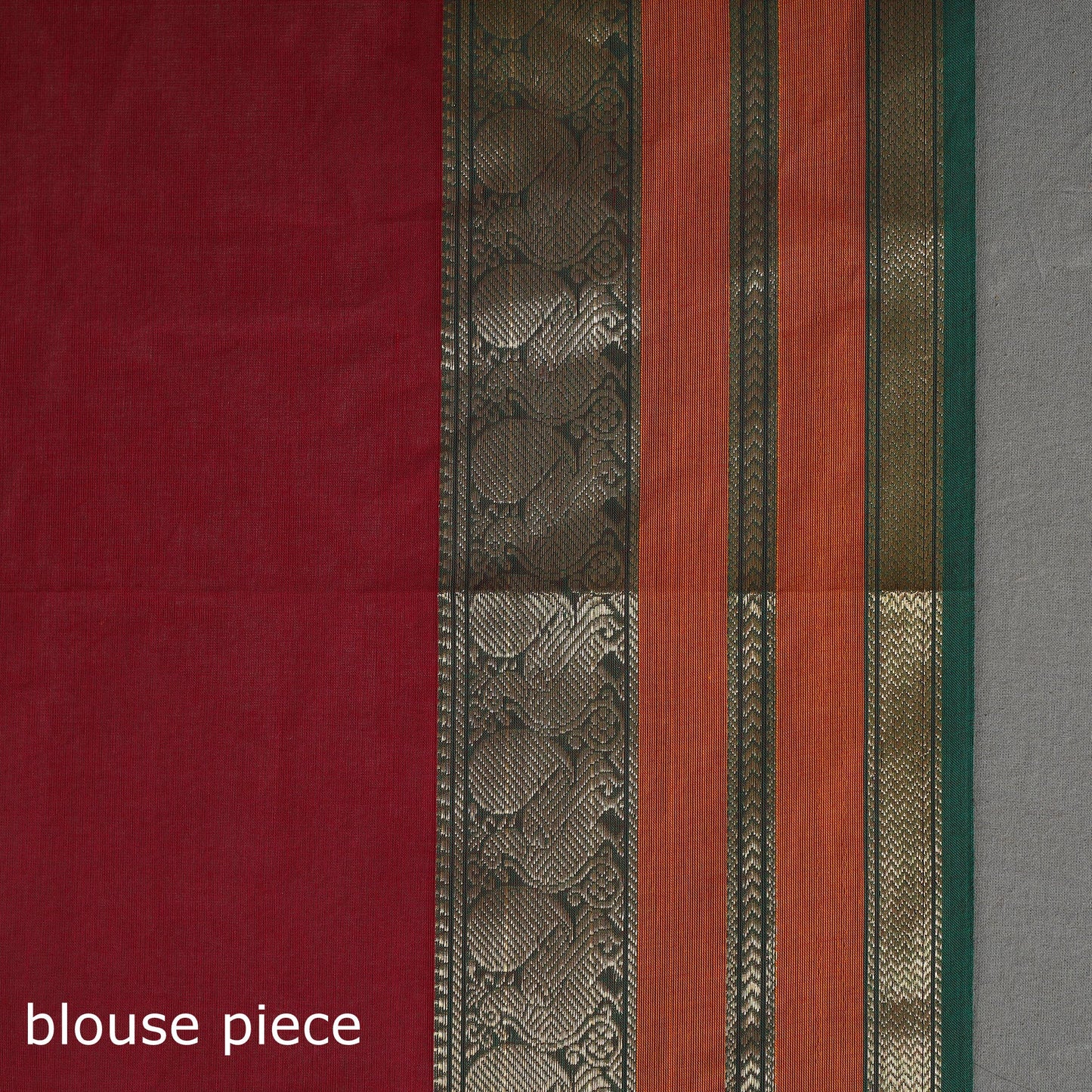 Handmade Red Kanchipuram Cotton Saree with Buti & Zari Border – A Masterpiece from Tamil Nadu’s Temple Town