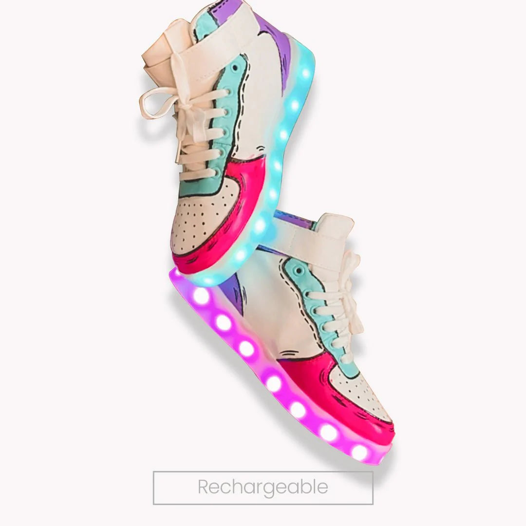 Light Me Up Sneakers - High Top (Color Block-Fuchsia)